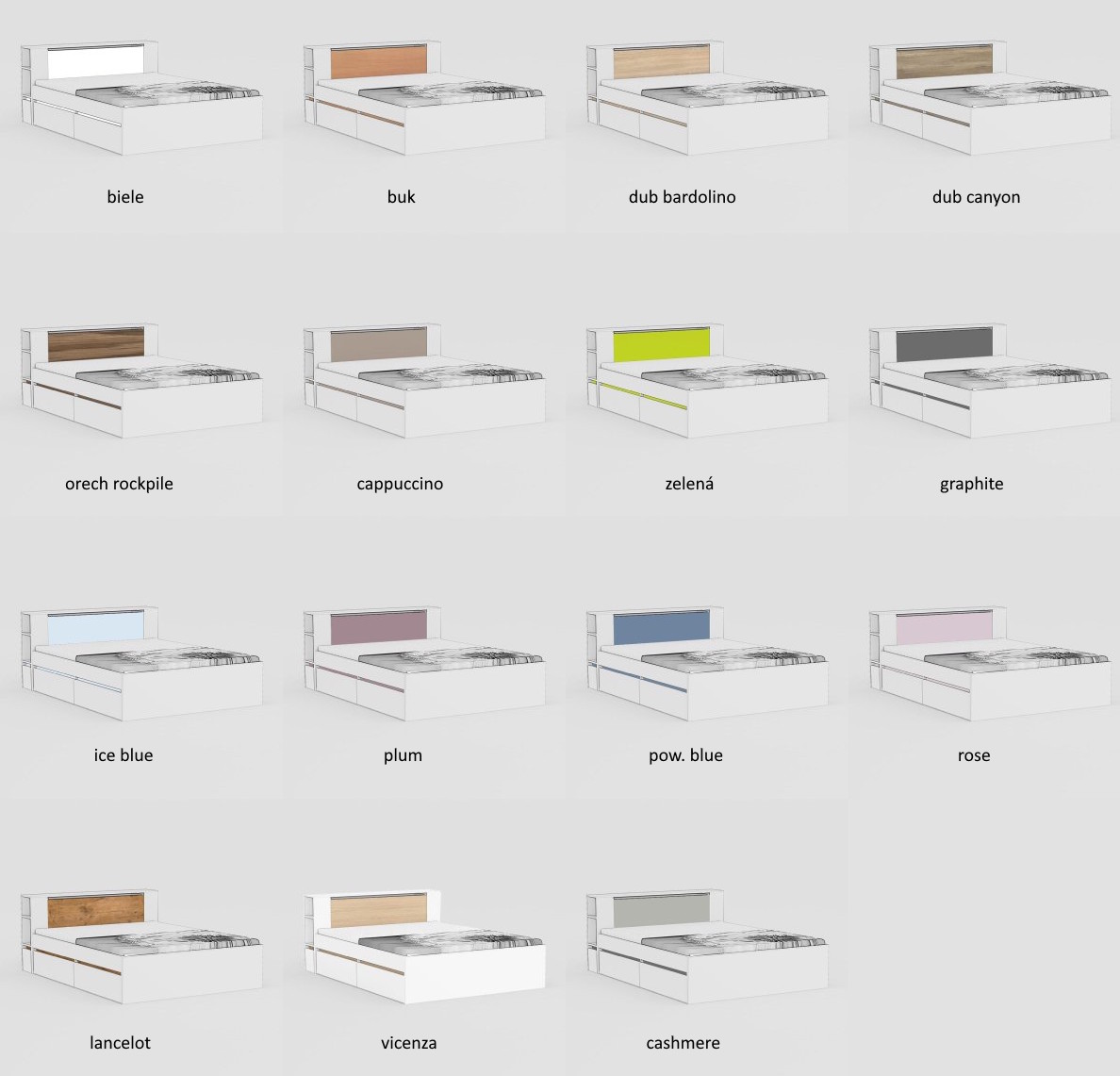 Čelo zásuviek a bočné lišty Amy