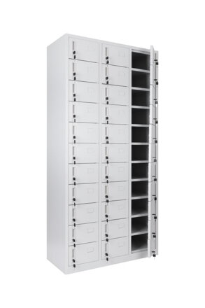 Kovová šatňová skriňa s 33 boxami Osaka, sivá