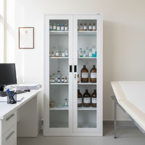 lekárska skriňa s presklenými dverami Boston biela